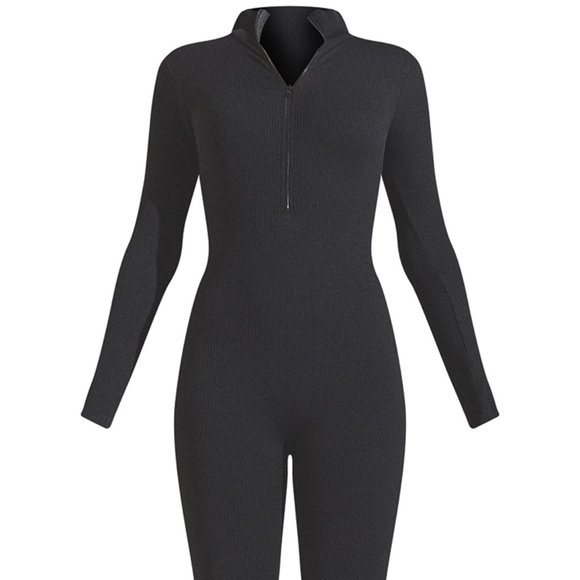 BNWT | CHICME Black Front Zip Up Ribbed Jumpsuit - Picture 12 of 14